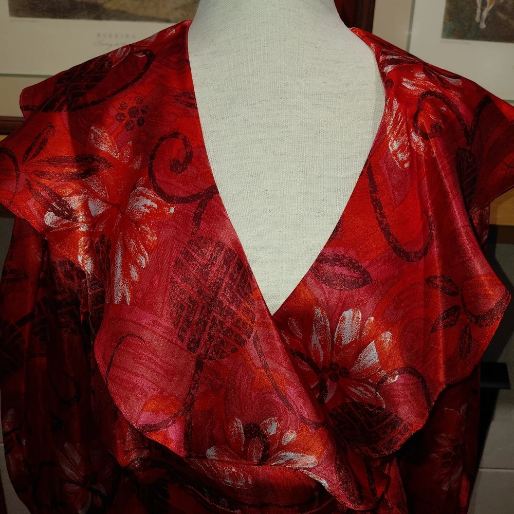 Christian Dior Long Sleeve Red Multi Silk  blouse M - Picture 2 of 9